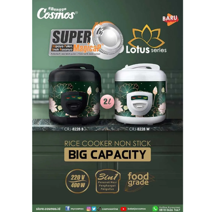 Cosmos Rice Cooker Non Stick 2 Liter - CRJ8228B | CRJ-8228 B